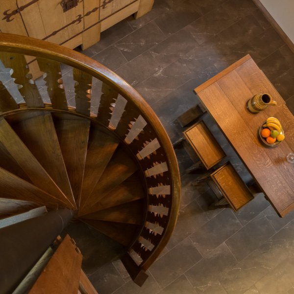 Oak spiral staircase, West Country barn conversion