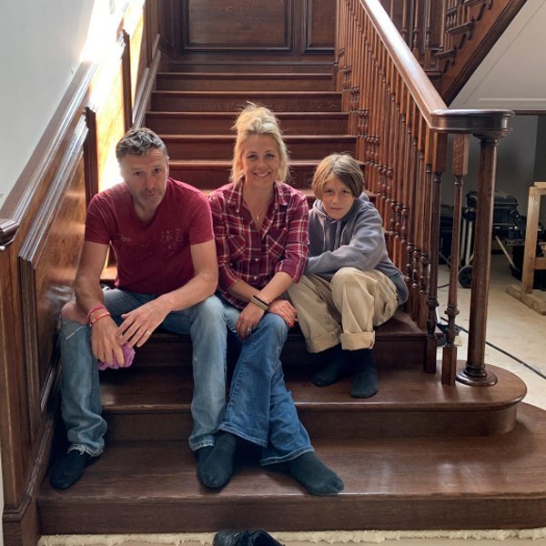 Sarah Beeny's oak staircase and library